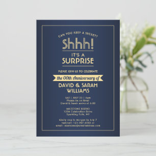 Anniversary Surprise Party Stylish Navy Blue Gold Invitation