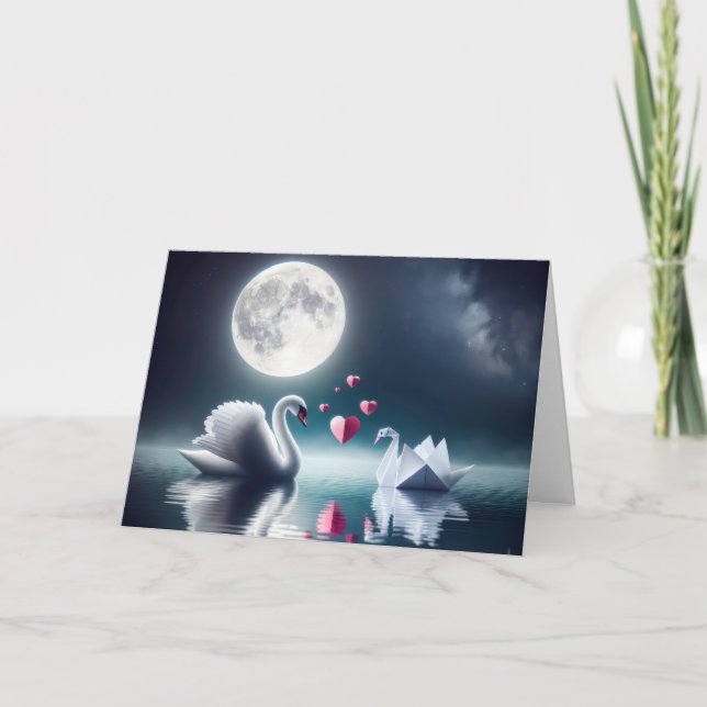 Anniversary Swan With Origami Bird Card (Front)