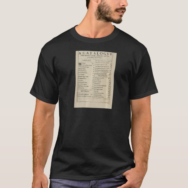 Anniversary Table of Contents Shakespeare First Fo T-Shirt (Front)