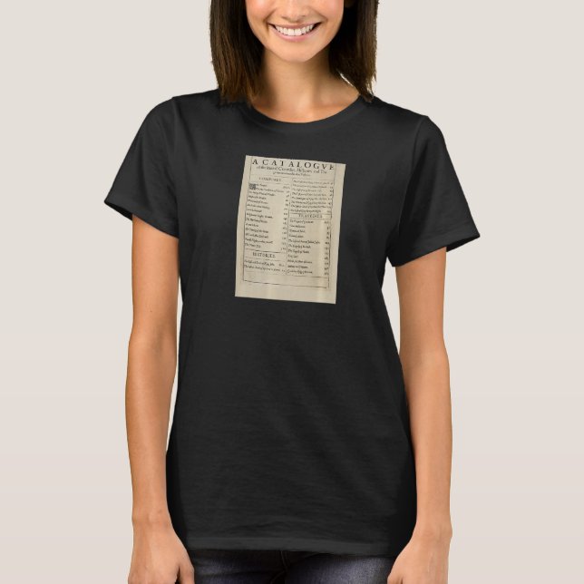 Anniversary Table of Contents Shakespeare First Fo T-Shirt (Front)