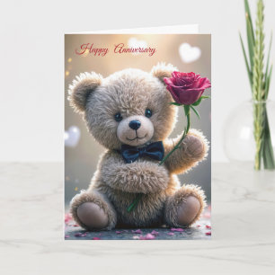 Anniversary Teddy Bear With Rose Card