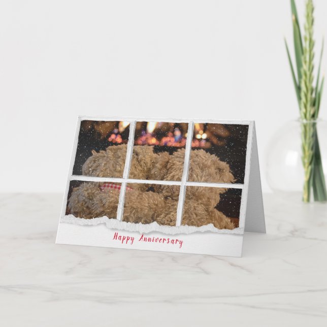 anniversary teddy bears by fireplace card (Front)