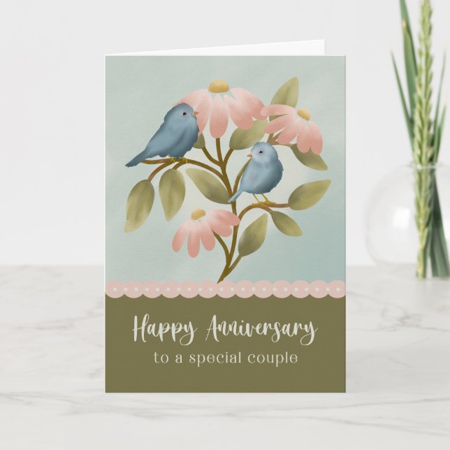 Anniversary to a Special Couple Floral Blue Bird  Card (Front)
