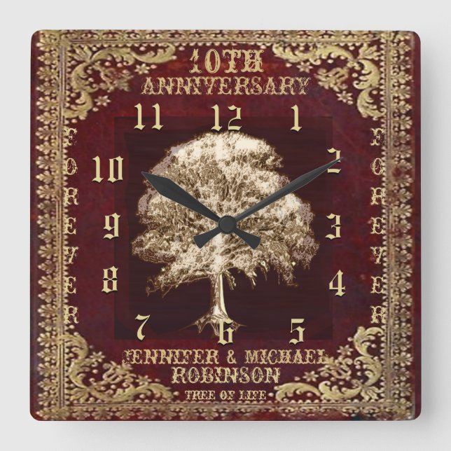 Anniversary Tree of Life Vintage Square Wall Clock (Front)