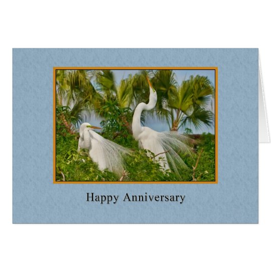 Anniversary, Two Great Egret Birds Card