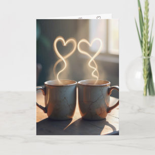 Anniversary Vintage Mugs With Steamy Hearts Card