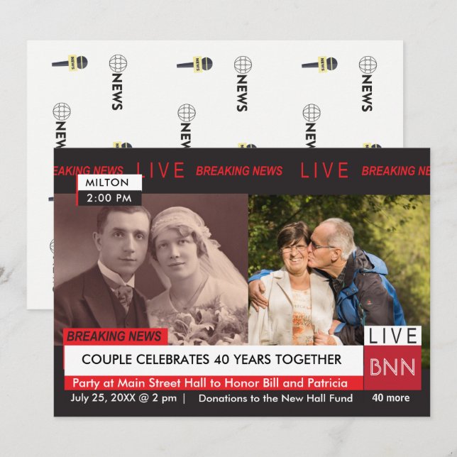 Anniversary Vow Renewal Breaking News TV Graphic Invitation (Front/Back)
