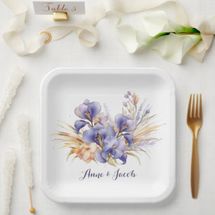 Anniversary Watercolor Purple Iris Bouquet  Paper Plate