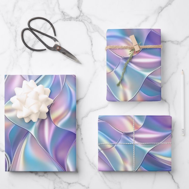 Anniversary Wedding Birthday Iridescent Metallic 6 Wrapping Paper Sheet (Front)