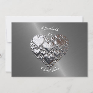 Anniversary Wedding Birthday Silver Hearts Steel Invitation