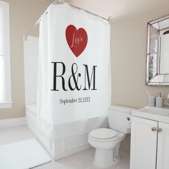 Anniversary wedding couple monogram initials shower curtain (In Situ)