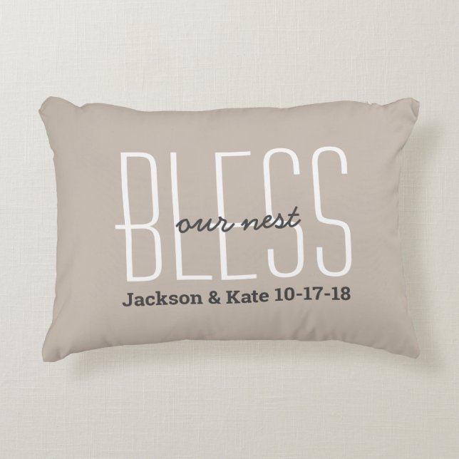 Anniversary Wedding Date Bless Our Nest Custom Decorative Cushion (Front)
