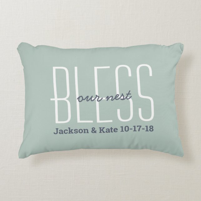 Anniversary Wedding Date Bless Our Nest Custom Decorative Cushion (Front)