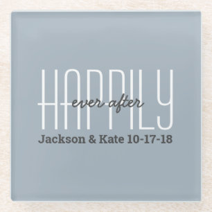 Anniversary Wedding Date Happily Ever After Custom Glass Coaster