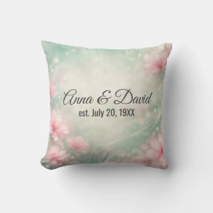 Anniversary Wedding Flowers On Mint Green  Cushion