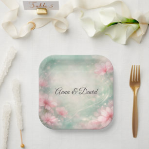 Anniversary Wedding Flowers On Mint Green Paper Plate