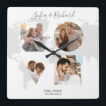 Anniversary Wedding Gift Christmas Love Photo Square Wall Clock<br><div class="desc">Anniversary Wedding or Christmas Gift World Map Love Photo Square Wall Clock</div>