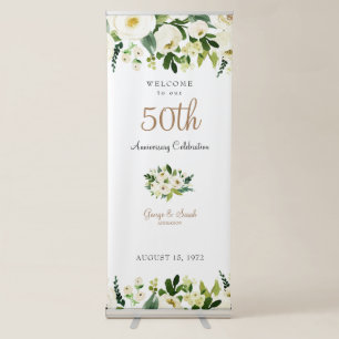 Anniversary White Floral Welcome Retractable Banner