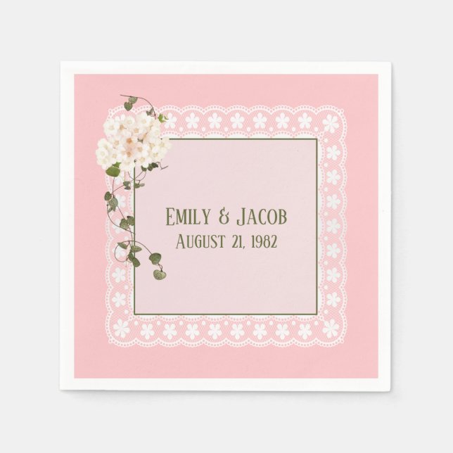 Anniversary White Lace On Blush  Napkin (Front)