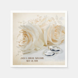 anniversary-white roses and wedding bands napkin