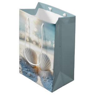 Anniversary White Seashells in White Sand Medium Gift Bag