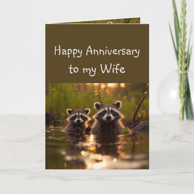  Anniversary Wife Partner Fun Racoon Animals  Card (Front)