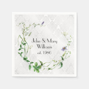 Anniversary Wildflower Wreath On Damask Napkin