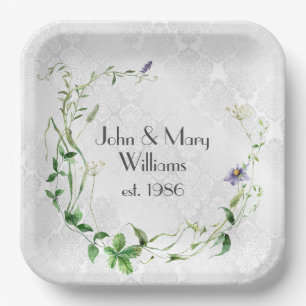 Anniversary Wildflower Wreath On Damask Paper Plate