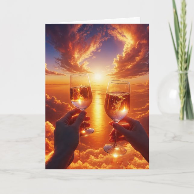Anniversary Wine Toast At Sunset Card (Front)