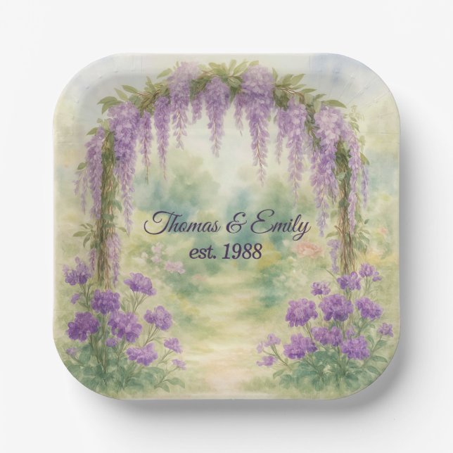 Anniversary Wisteria Archway In a Summer Garden Paper Plate (Front)