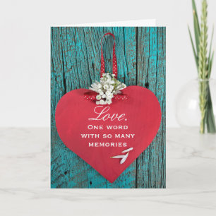 anniversary wooden red heart with daisy bouquet card