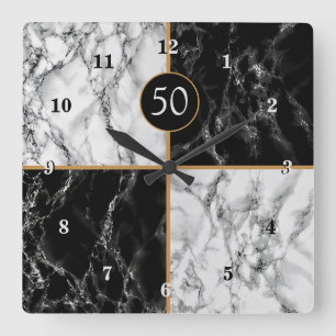 Anniwersary Birthday Wall Clock Black White Marble