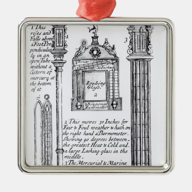 Annotated Illustration of Pendent, Diagonal Metal Tree Decoration (Front)