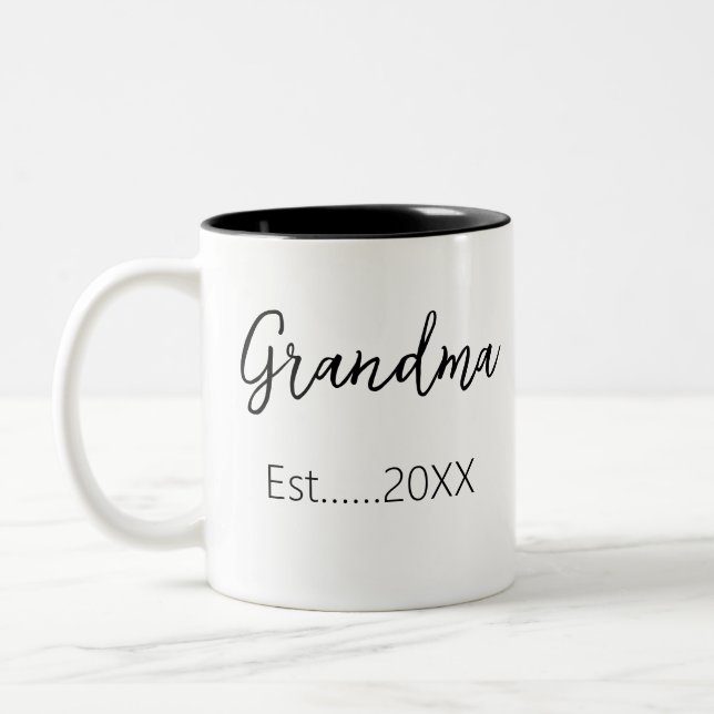 Announcement Grandma Established Personalise Two-Tone Coffee Mug (Left)