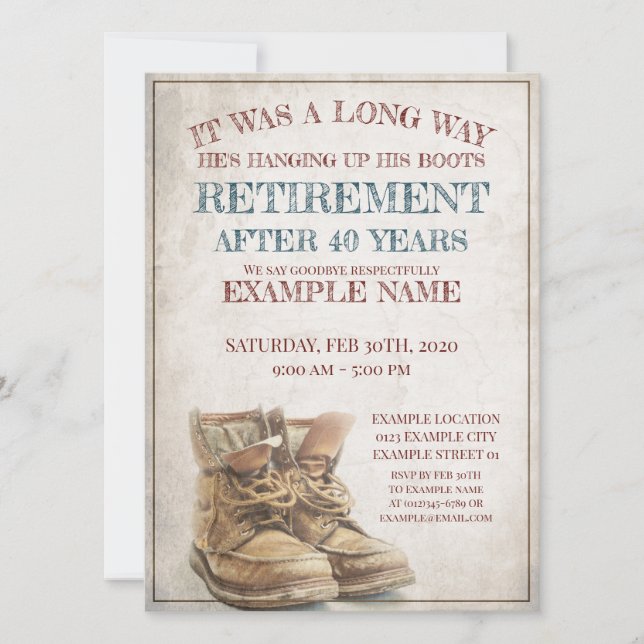 Announcement of retirement with old boots (Front)