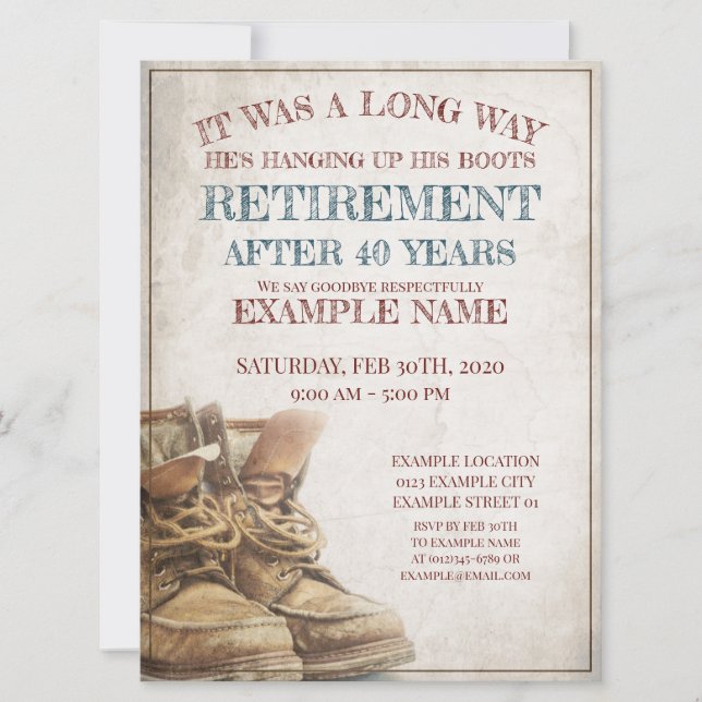 Announcement of retirement with old boots (Front)