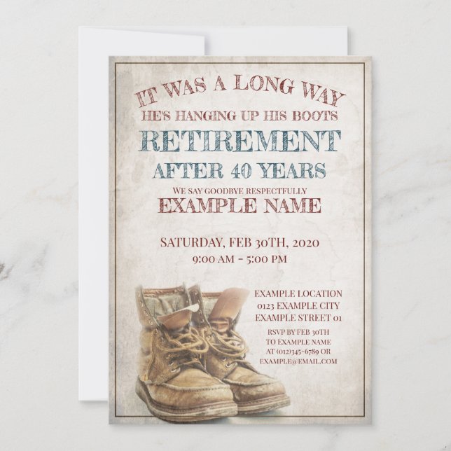 Announcement of retirement with old boots (Front)