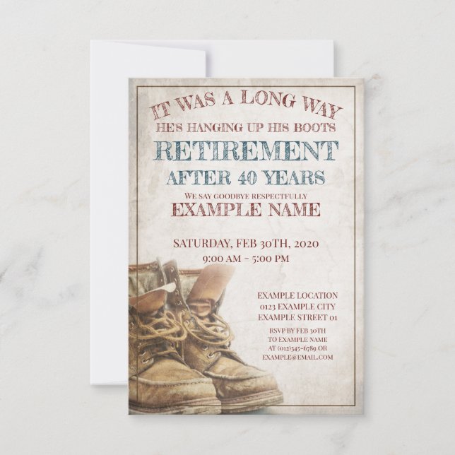 Announcement of retirement with old boots (Front)