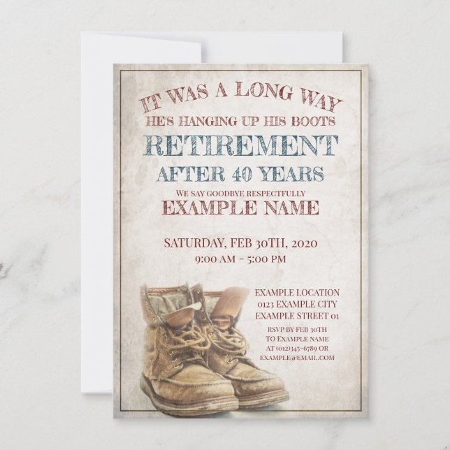 Announcement of retirement with old boots (Front)