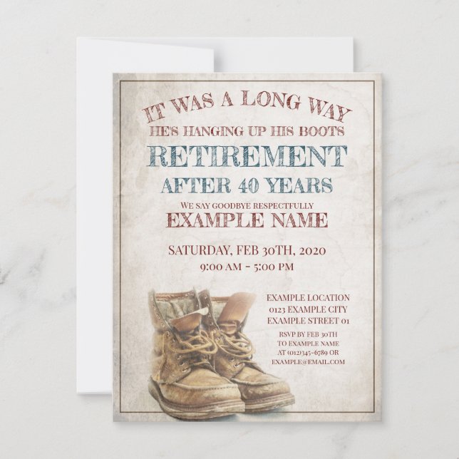 Announcement of retirement with old boots (Front)