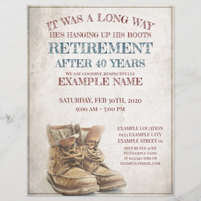 Announcement of retirement with old boots (Front)