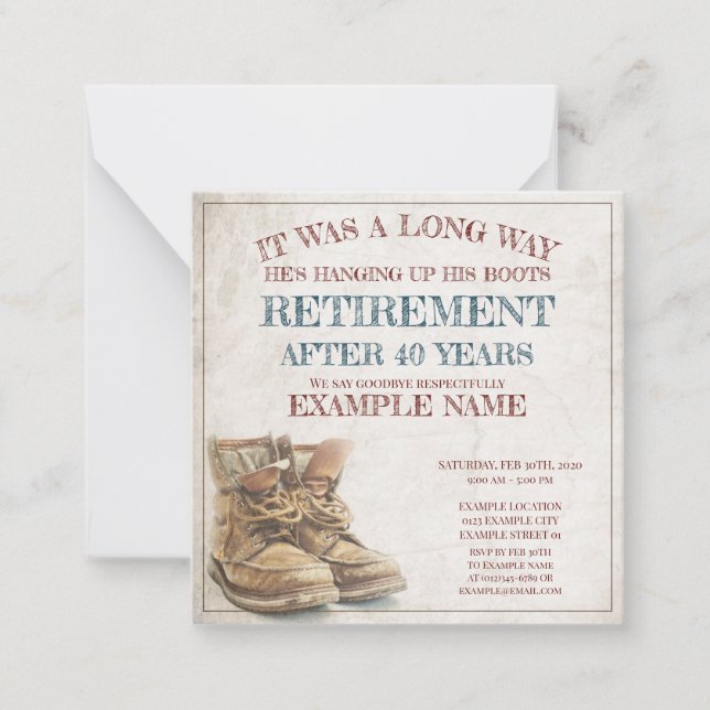 Announcement of retirement with old boots (Front)