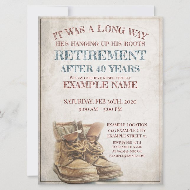 Announcement of retirement with old boots (Front)