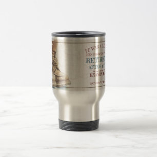 Announcement of retirement with old boots V1.0 Travel Mug