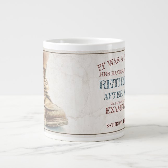 Announcement of retirement with old boots V2.0 Large Coffee Mug (Front)