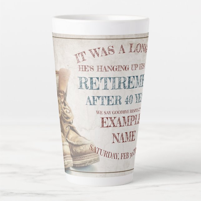Announcement of retirement with old boots V2.0 Latte Mug (Front)