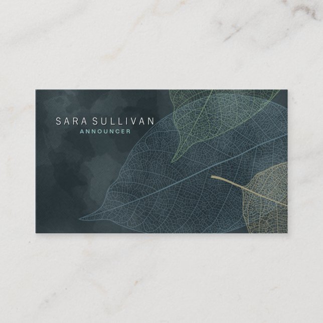 Announcer Business Card Grunge Leaf Veins (Front)