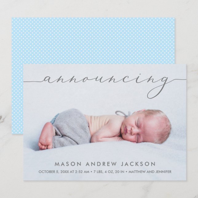 Announcing Baby Boy Photo Birth Announcements (Front/Back)