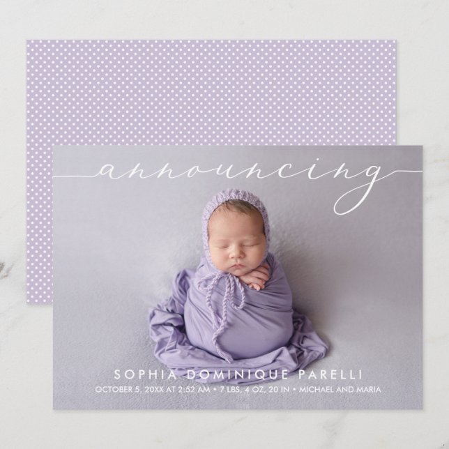 Announcing Baby Girl Photo Birth Announcements (Front/Back)