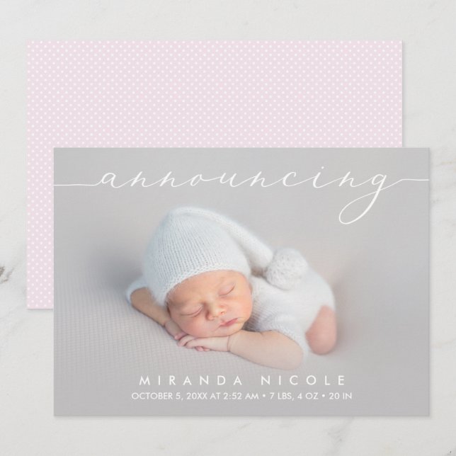 Announcing Baby Girl Photo Birth Announcements (Front/Back)
